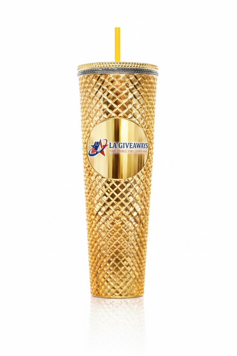 HG-DW-UZA-05 1 Double Wall Plastic Studded Tumblr Cup With Straw and Lid Du - Image 1