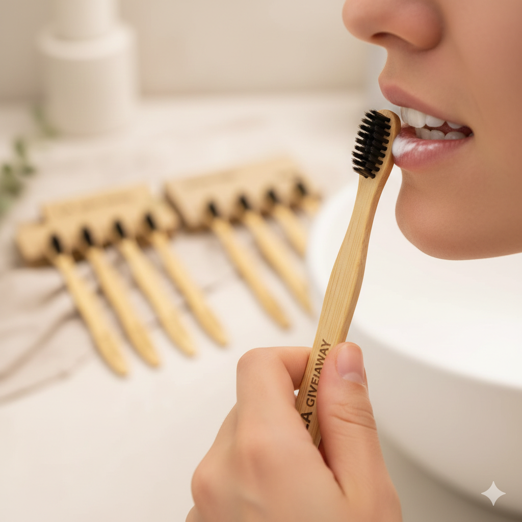 TB-brsh-Esh-01 Custom logo bamboo toothbrush with organic bristles - Image 1