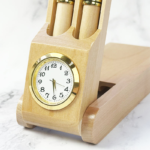 Wood Double Ballpoint Pen Set case with Pocket Watch - Image 2