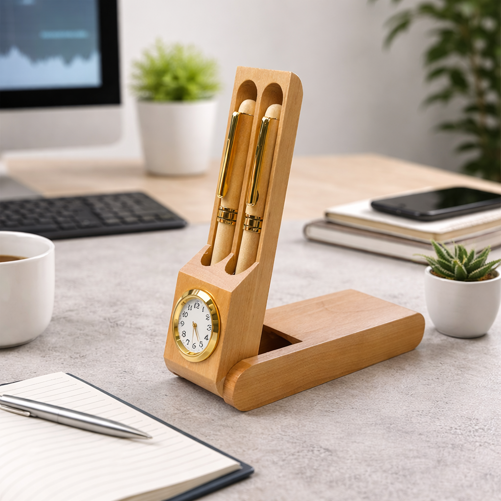 PN-pen-Esh-16(1) Wood Double Ballpoint Pen Set case with Pocket Watch - Image 1