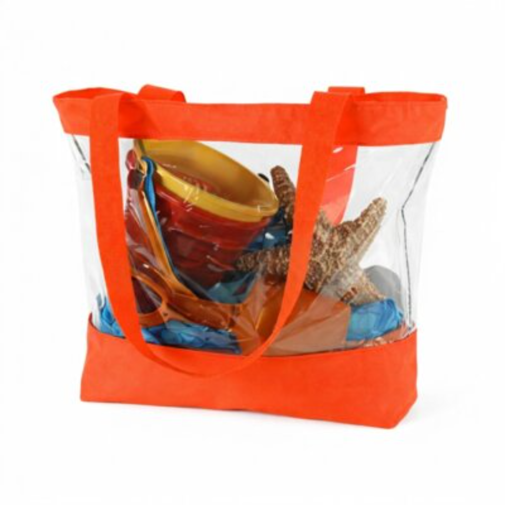 TB-BAG-ESH-11 Clear Transparent Tote Bag with Color Trim Logo Custom - Image 1